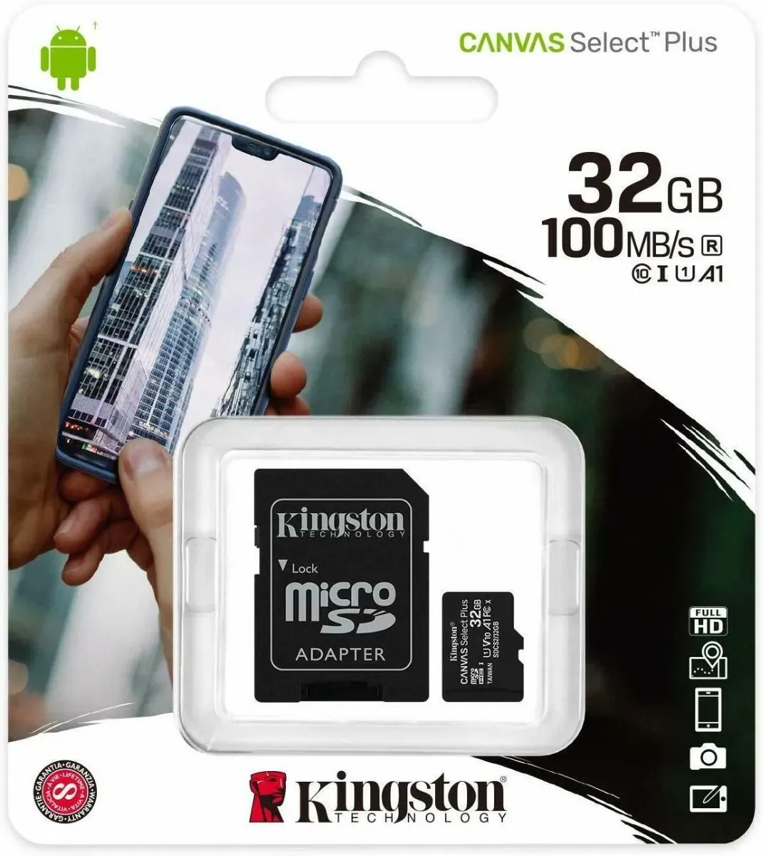 Kingston MicroSDHC with Adapter Class 10 Memory Card, 32GB, 100MB