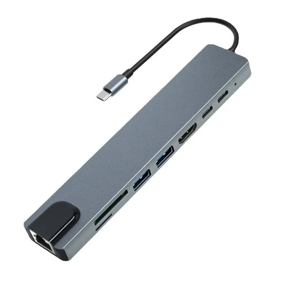 8-in-1 USB-C Hub Multiport Adapter with 4K HDMI, RJ45, SD/TF Card Reader, PD